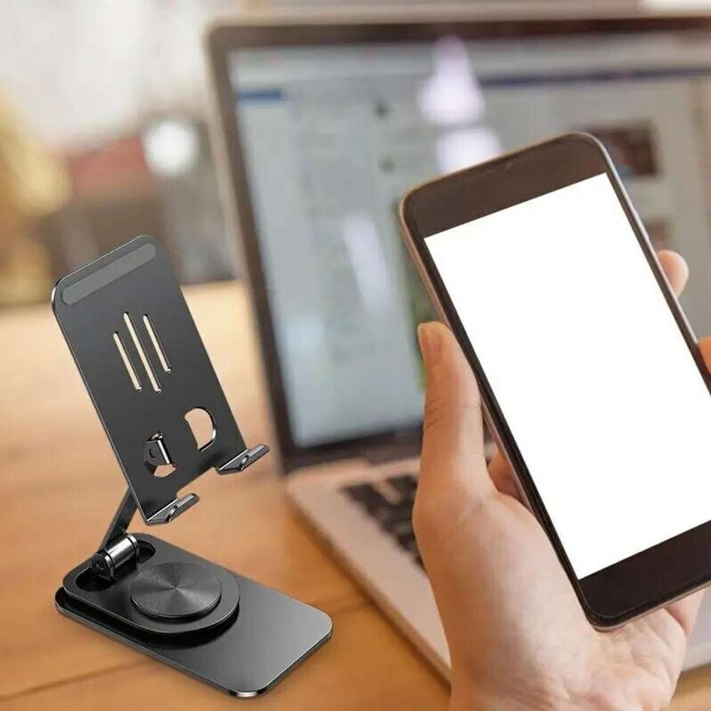Подставка для телефона, планшета, металлическая,  вращающаяся. Держатель для телефона. Подставка под телефон, универсальная портативная,  цвет белый