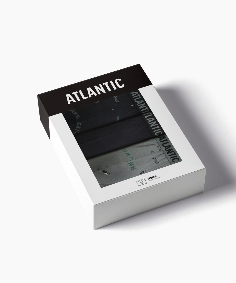 Мужские трусы шорты Atlantic, набор из 3 шт., хлопок, черный + черный + светлый хаки, 3MH-223