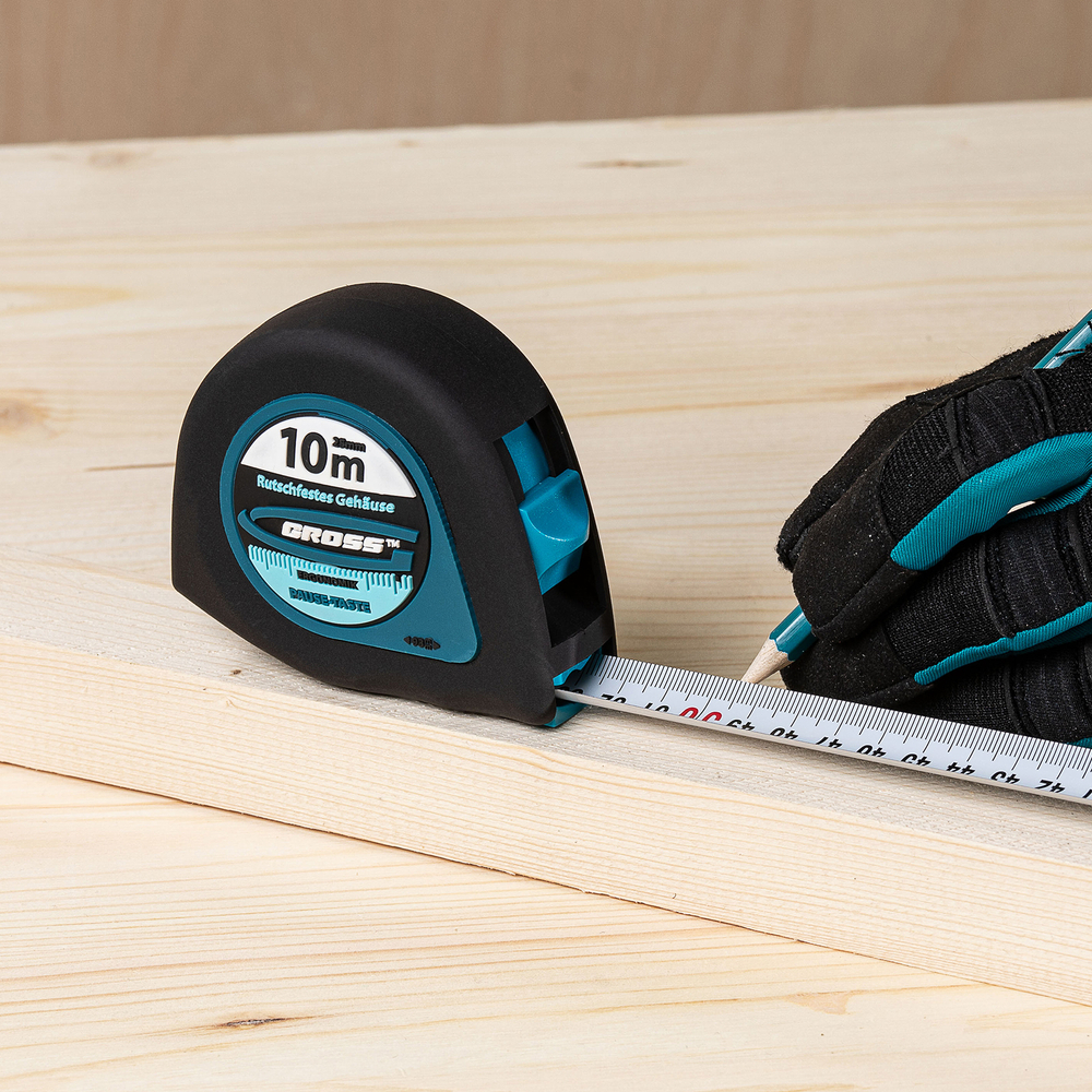 Рулетка "Ergonomisch",10 м x 25 мм,магнитный обрезиненный зацеп Gross