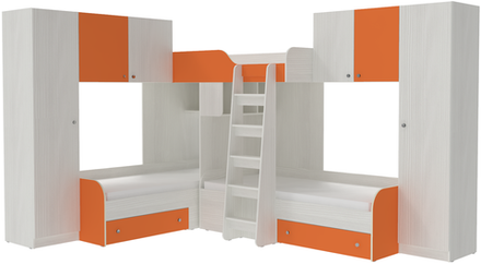 Трехместная кровать КарИВи Трио 3 Белое Дерево Оранжевый
