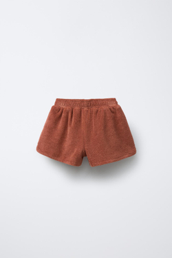 ZARA ШОРТЫ-БЕРМУДЫ ИЗ МАХРОВОЙ ТКАНИ С ЛАМПАСАМИ, ШОКОЛАДНО-КОРИЧНЕВЫЙ