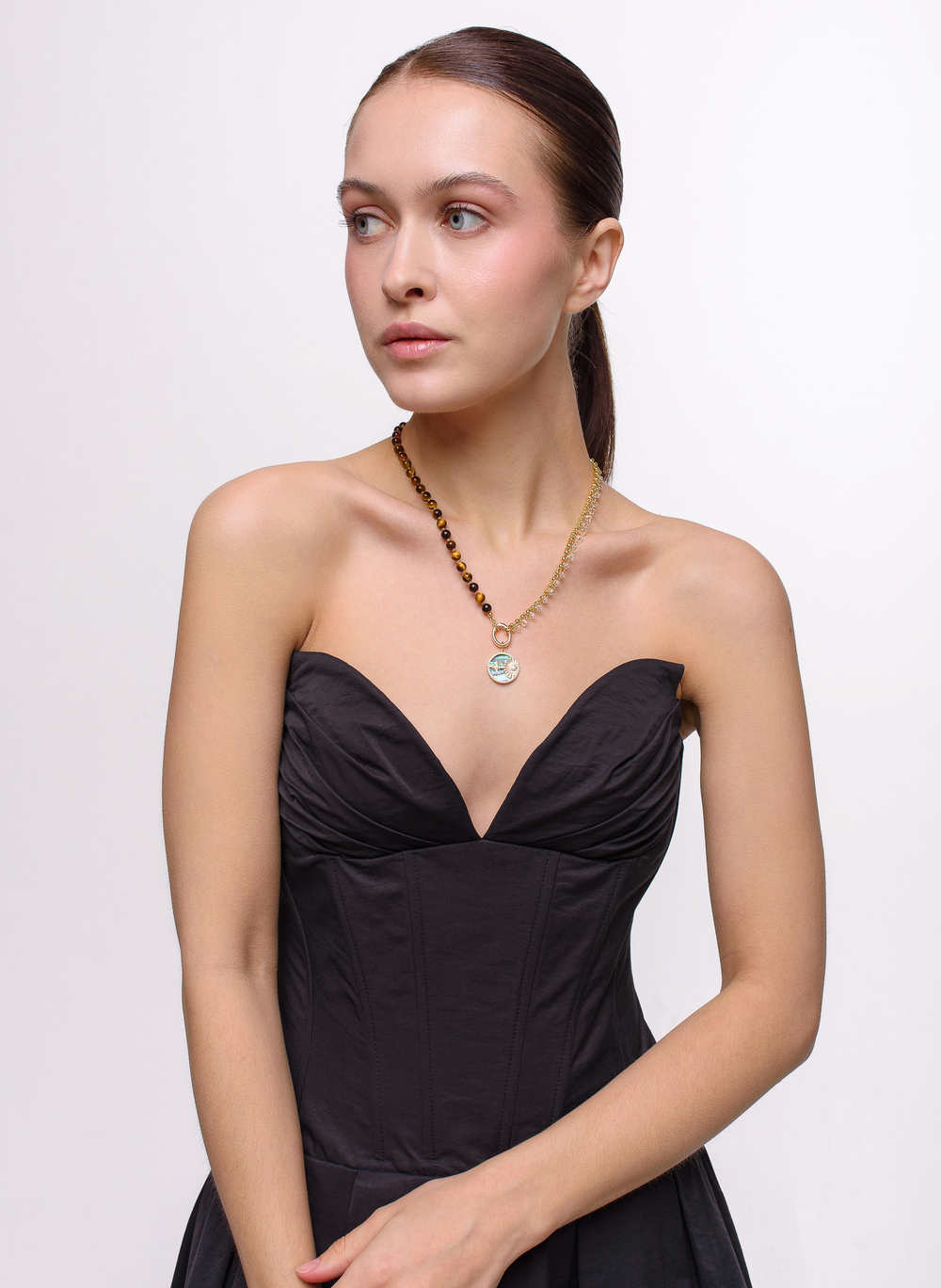 Колье "Night" с тигровым глазом Gold