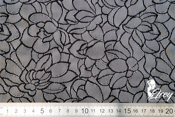 Сетка эластичная, Цветок Лотоса, черный 170