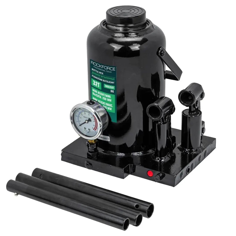 Домкрат бутылочный 32т с манометром (h min-260мм, h max-420мм) RockForce RF-TH903501 BIG