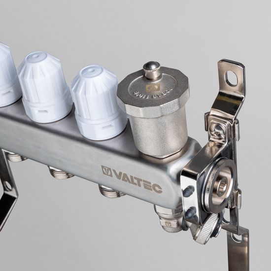 Коллекторный блок Valtec 1"x3/4" 12 выходов с расходомерами (нерж. сталь) VTc.579.EMNX.0612