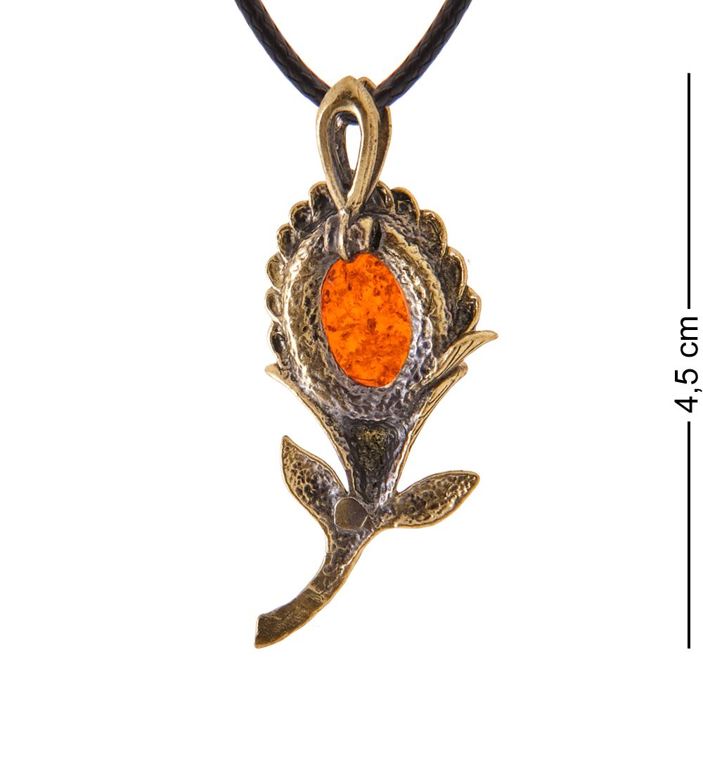 AM-3411 Подвеска «Цветок Лето» (латунь, янтарь)