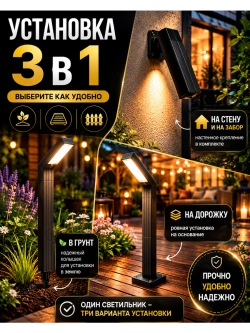 Светильник садовый фонарь на солнечной батарее уличный LED