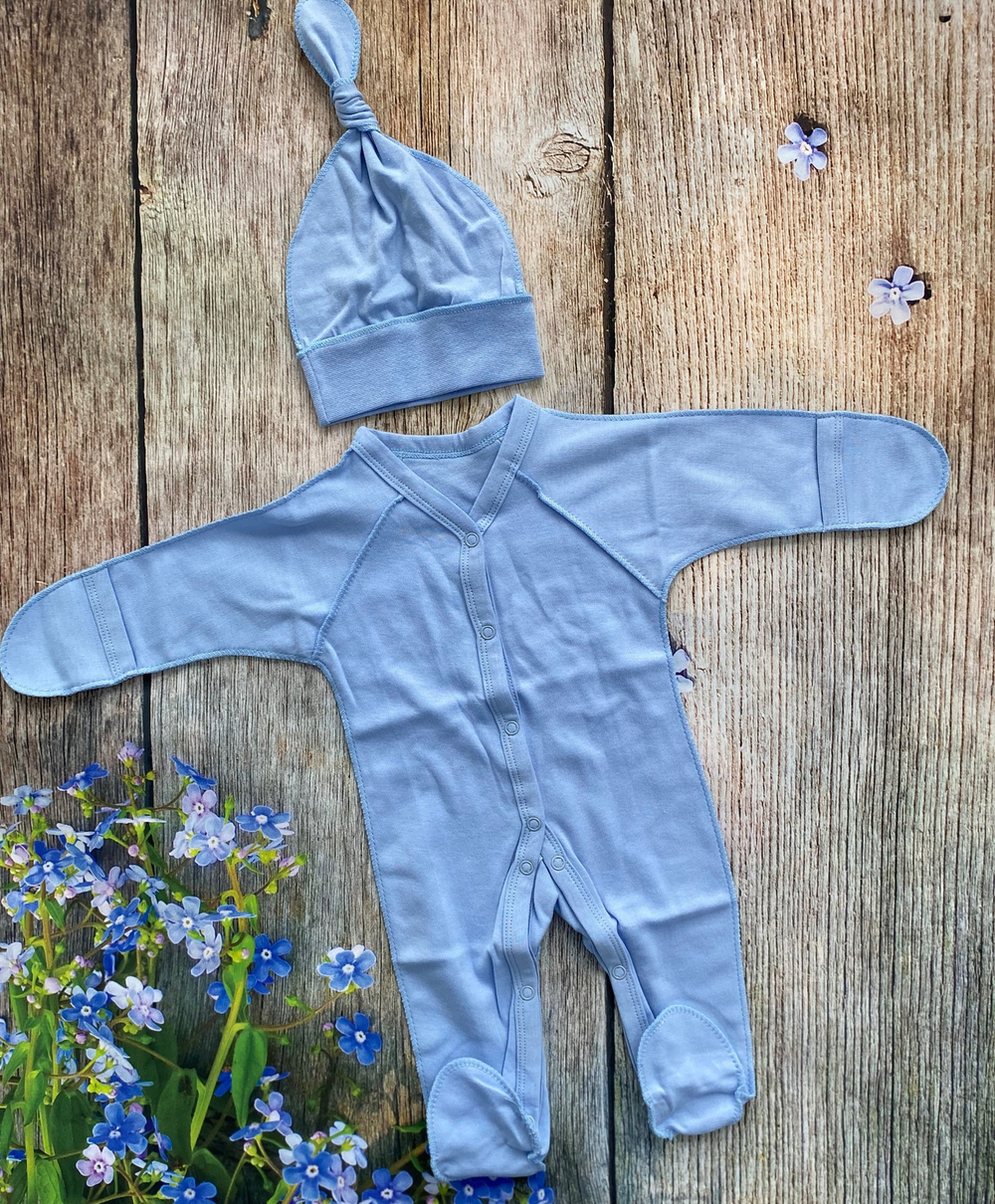 Комплект на выписку 6 предметов велюр "Мишка" (Цвет: Серо-розовый)