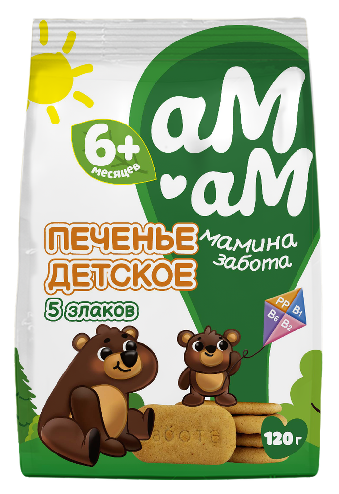 АМ-АМ Печенье из 5 злаков растворимое с витаминами и минералами с 6 мес, 120г