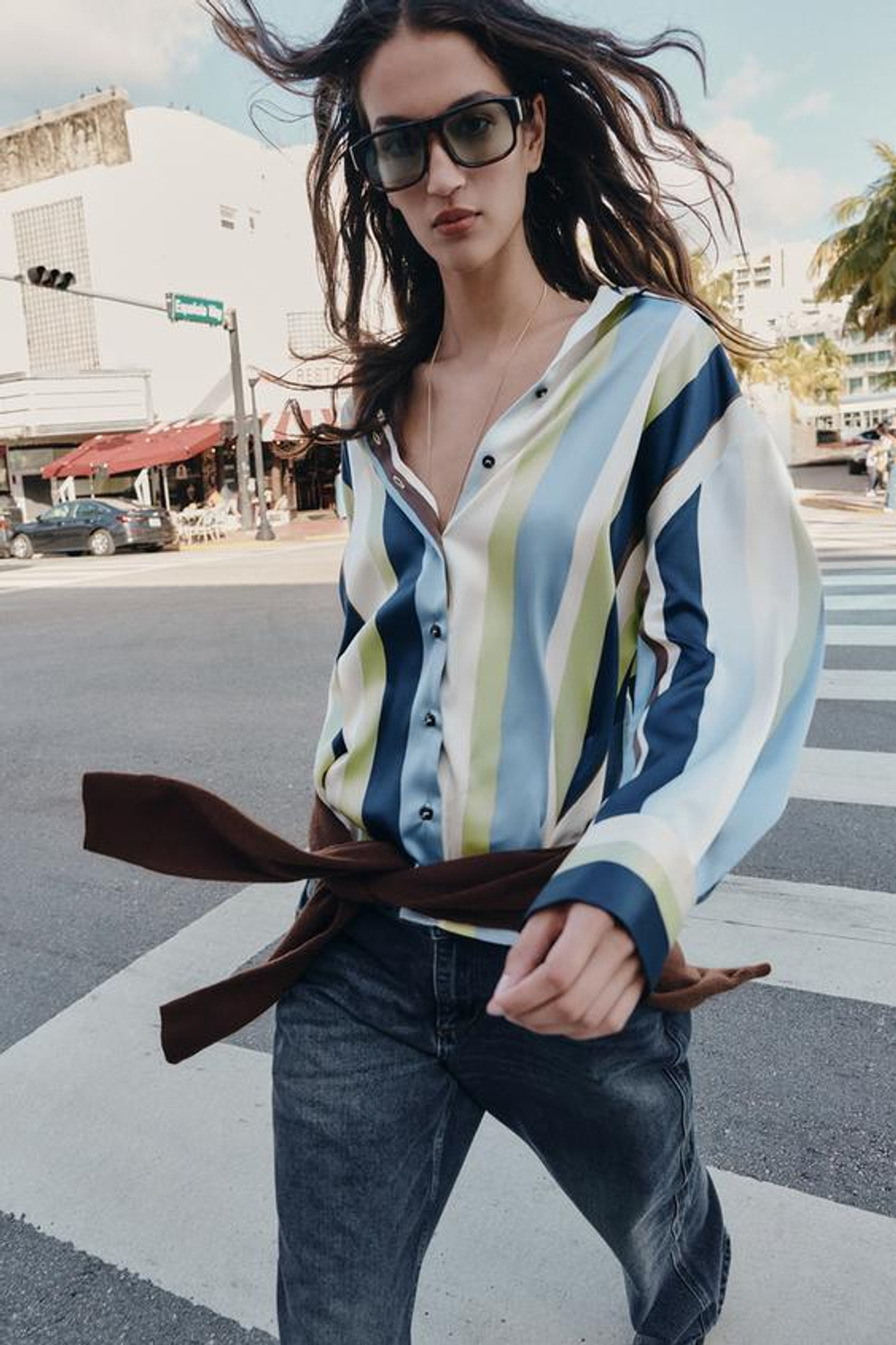 Рубашка из сатина в полоску - ZARA