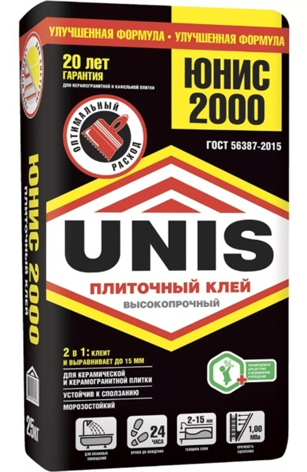 Клей д/плитки ЮНИС 2000 25 кг (черный)