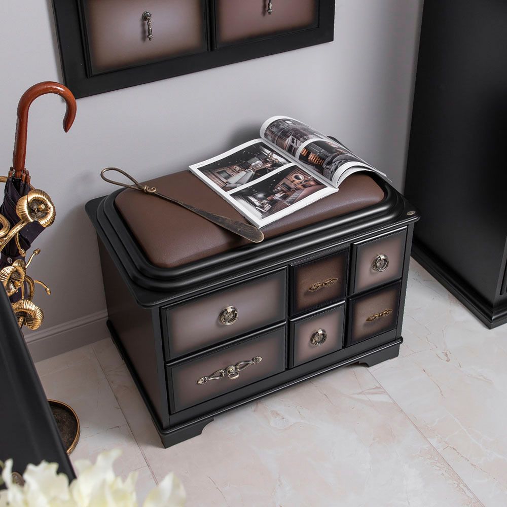 Банкетка Пандора 1 с обувницей Орех Оберджин Шоколад