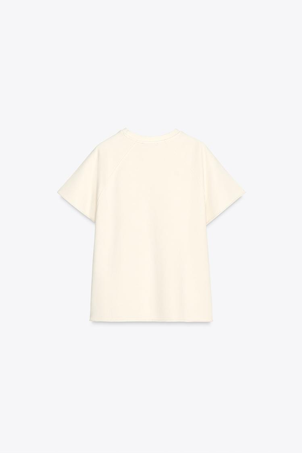 ZARA ТОЛСТОВКА ИЗ МЯГКОЙ ТКАНИ С ЭФФЕКТОМ ПОТЕРТОСТИ И НАДПИСЬЮ, ЭКРЮ