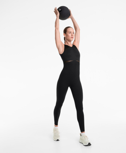 Oysho Длинный комбинезон Perfect-Adapt без рукавов с сетчатыми вставками, черный