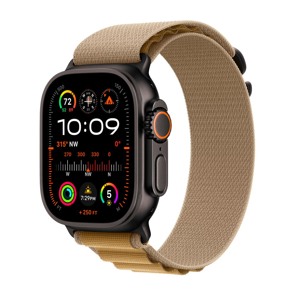 Умные часы Apple Watch Ultra 2 (2024) GPS + Cellular, 49mm, Black Titanium Case with Tan Alpine Loop S, (Песочный)