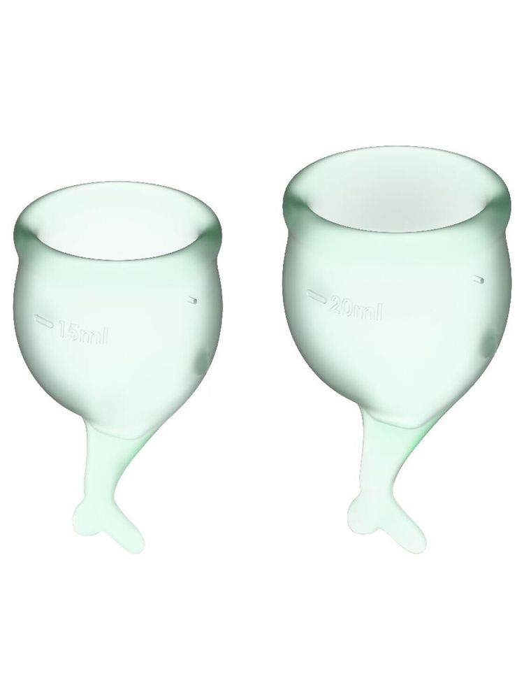 Набор менструальных чаш 2 шт, 15 и 20 мл Feel Secure Menstrual Cup Light Green с хвостиком