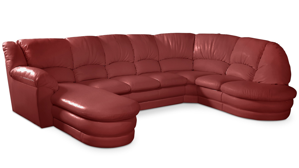 Большой диван Оберон с круглой секцией и оттоманкой Galaxy Red 358*222*102 см, Красный Экокожа Нераскладной Фиеста