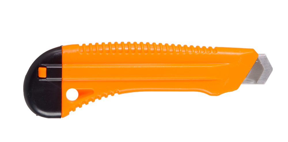 Нож с выдвижным лезвием 18 мм, пластиковый корпус, металлическая направляющая, Вихрь