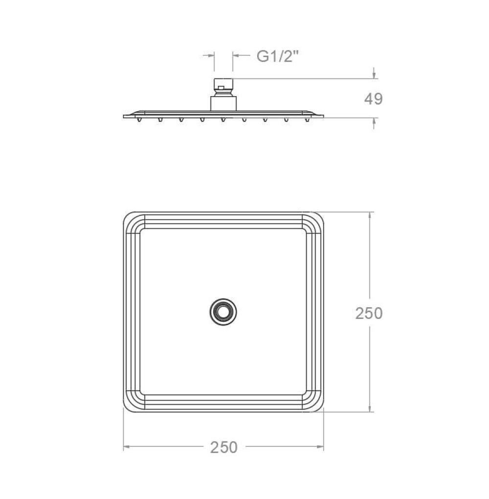 Лейка тропического душа квадратная нерж. сталь RK250CUC медный