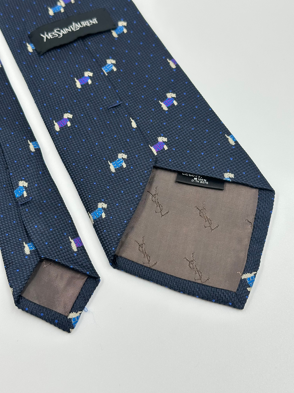 Галстук синий с собачками Yves Saint Laurent
