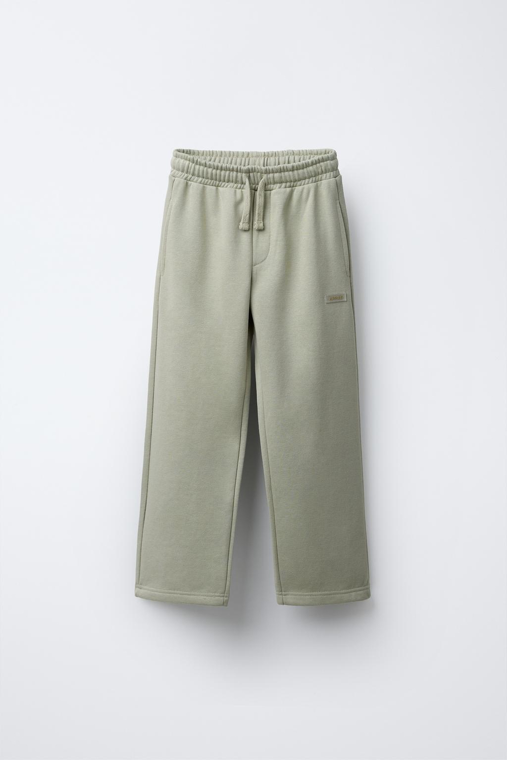 ZARA БРЮКИ ПРЯМОГО КРОЯ С ПРОРЕЗИНЕННОЙ НАШИВКОЙ, ЗЕЛЕНЫЙ/ЭКРЮ