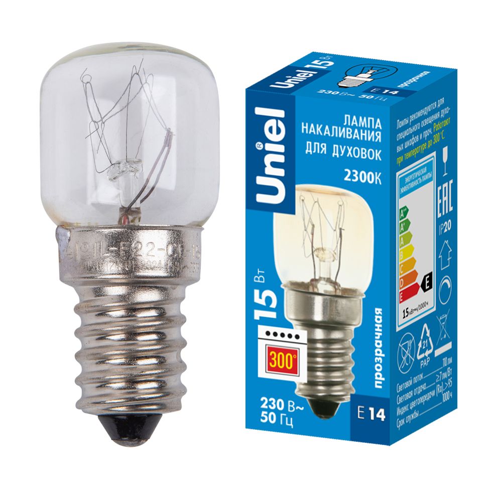 IL-F22-CL-15-E14 Лампа накаливания для духовок. 15Вт. Max.300C. Картон. ТМ Uniel.