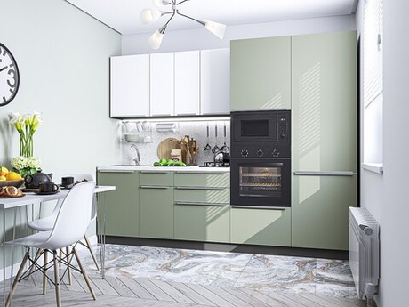 Прямая модульная кухня Фьюжн-07 Silky White/Silky Mint - Graphite 2140*2700*600