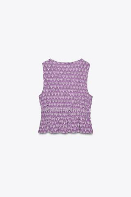 ZARA ТОП С ЗАВЯЗКАМИ И ПЕРФОРИРОВАННОЙ ВЫШИВКОЙ, ЛИЛОВЫЙ/БЕЛЫЙ