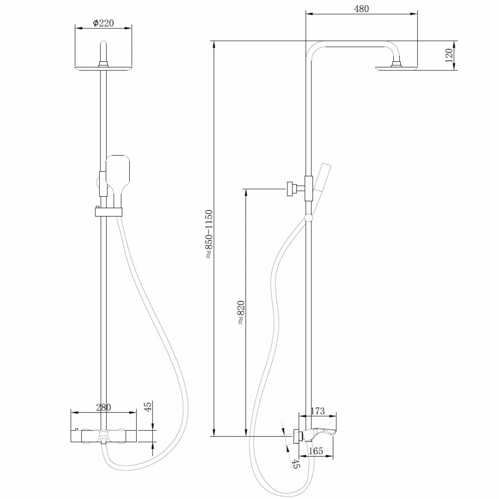 Душевая стойка ABBER Thermostat AF8516NG с термостатом и изливом, никель