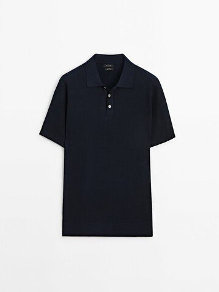 Massimo Dutti Трикотажное поло с короткими рукавами, темно-синий