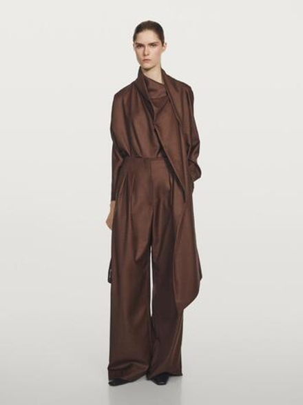Massimo Dutti Брюки с вытачками из 100% шерсти - Studio, терракотовый