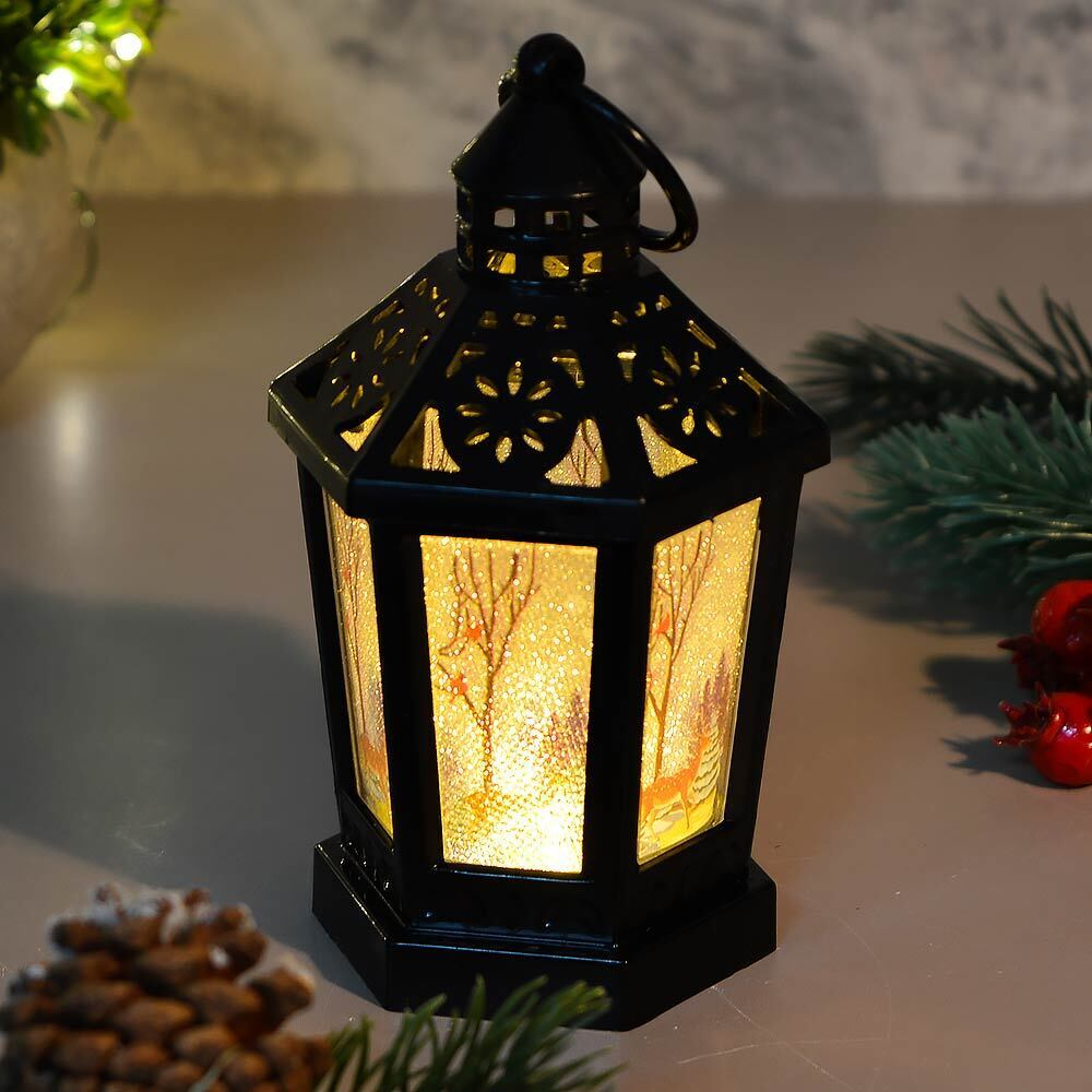 Фонарь новогодний светодиодный 14см VFR-108-B, черный