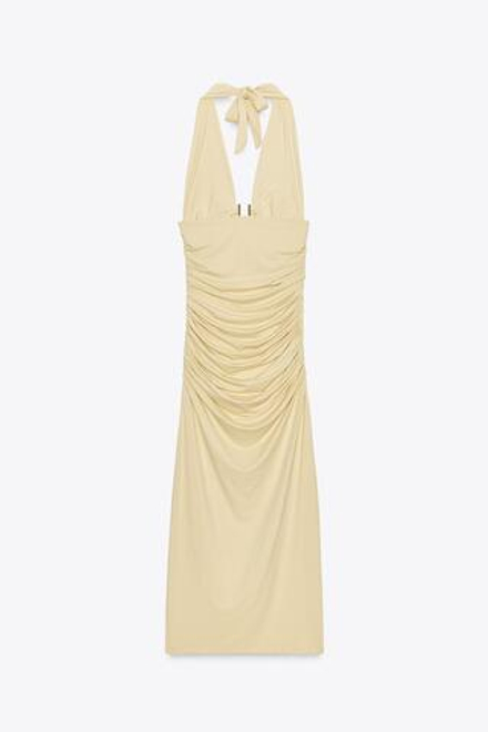 ZARA ПЛАТЬЕ ХАЛТЕР ИЗ ПОЛИАМИДА, ЖЕЛТЫЙ