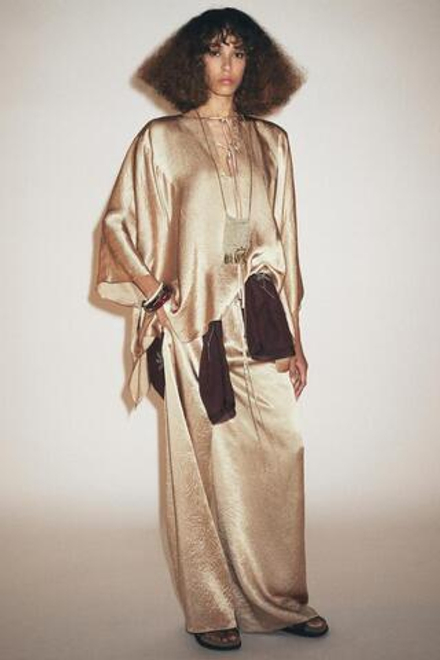 ZARA ШИРОКИЕ АТЛАСНЫЕ БРЮКИ ZW COLLECTION, ЗОЛОТИСТЫЙ