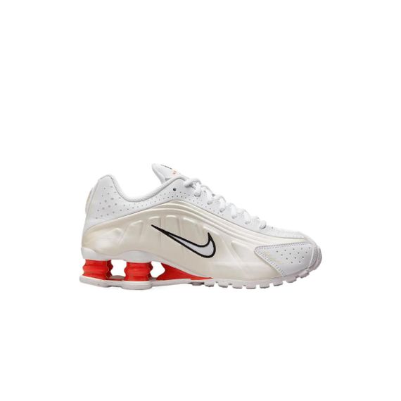 NIKE Shox R4 Детские кроссовки для треккинга низкого уровня Белый/Антонино-серый/Белый/Страсть Красный/Белый Юнисекс