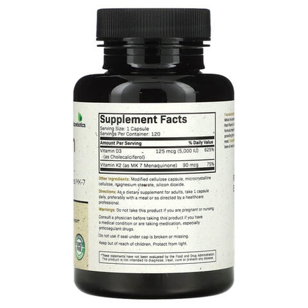 Futurebiotics, витамины K2 + D3 с витамином K2 в виде MK-7, 120 капсул