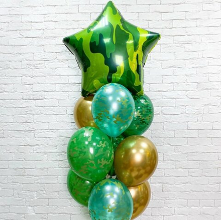 Большая звезда камуфляж с золотыми шарами - 10 шаров