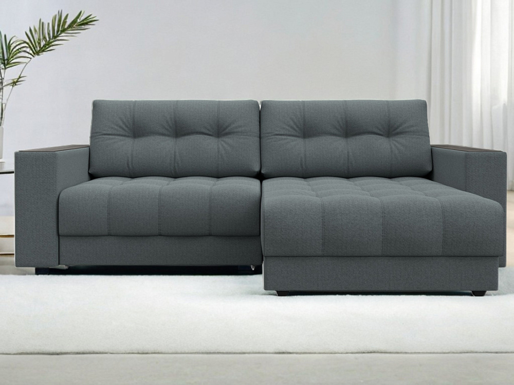 Диван угловой с декором Лига-049 НПБ, Амур 07 РОГОЖКА серый