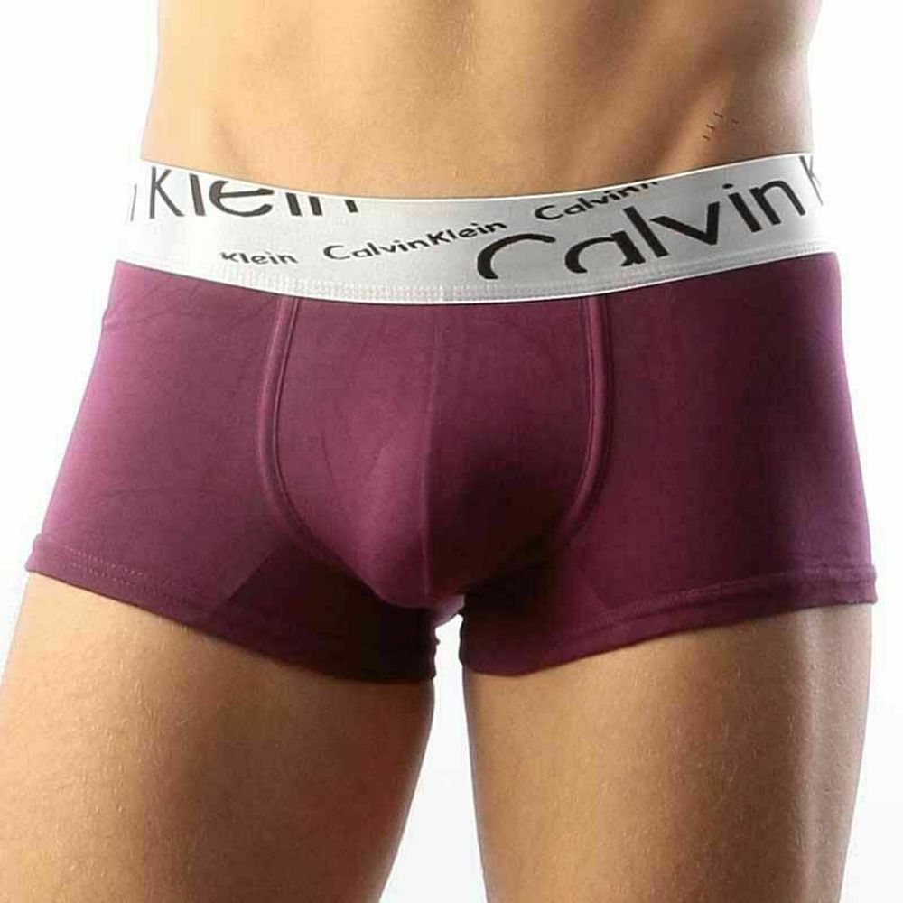 Мужские трусы хипсы фиолетовые с косой резинкой Calvin Klein Steel Boxer Italics Violet