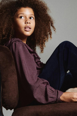 ZARA РУБАШКА С ВОЛАНАМИ В КЛЕТКУ ВИШИ, ГРАНАТОВЫЙ