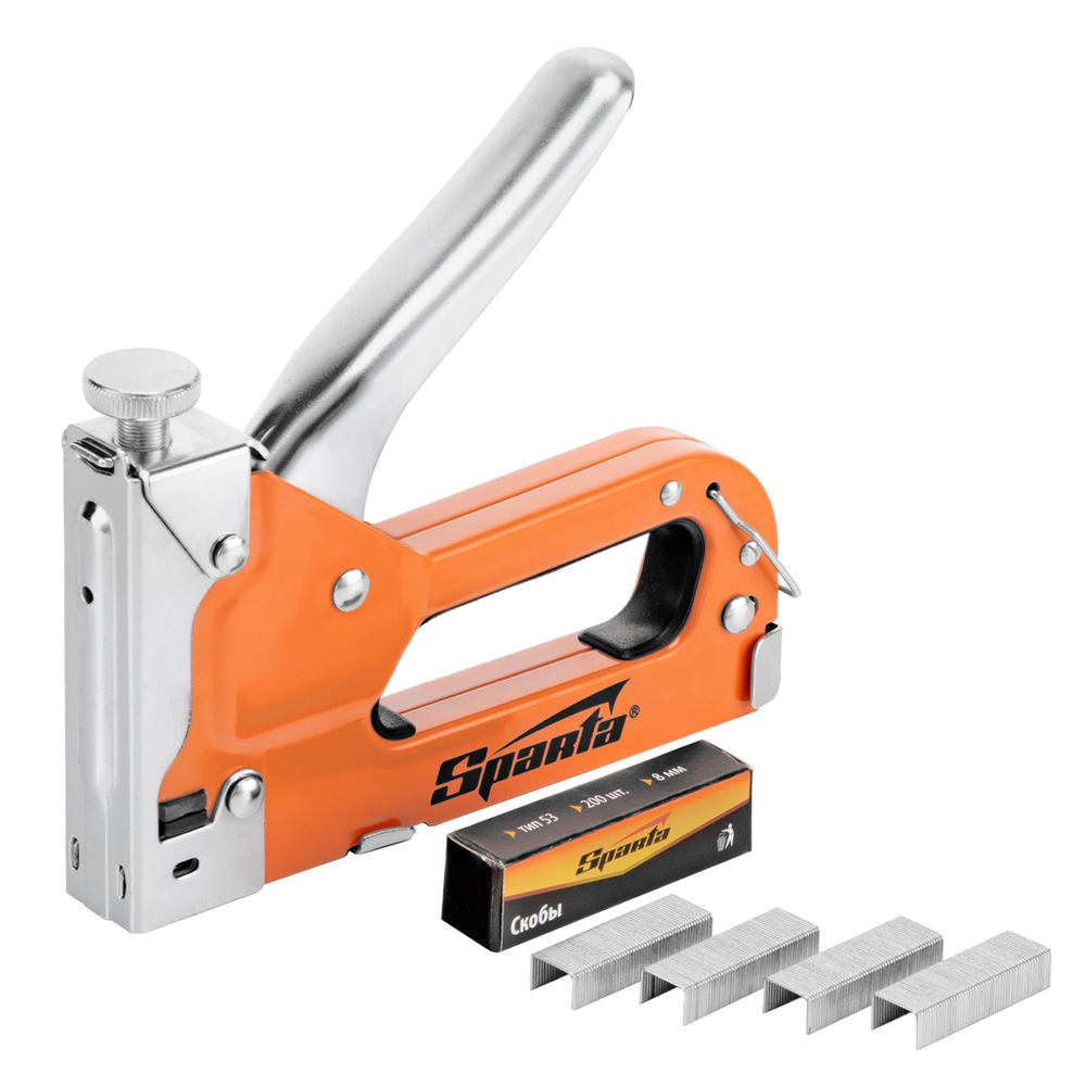 Степлер мебельный регулируемый, со скобами 200 шт, тип скобы 53, 4-14 мм Sparta 42002