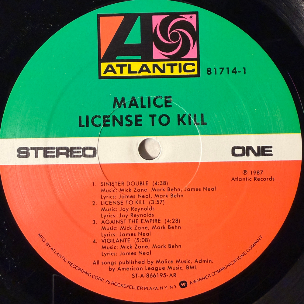 Malice ‎– License To Kill (США 1987г.) Т