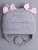 Шапка с ушками для девочки трикотажная на завязках
