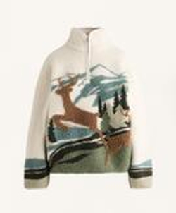 Oysho Толстовка из искусственной овчины с принтом «Пейзаж с оленем», экрю