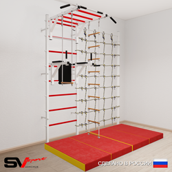 Шведская стенка Sv Sport 54940 (Турник рукоход/Брусья/Лестница/Трапеция/Мат 2м/Канатный лаз)