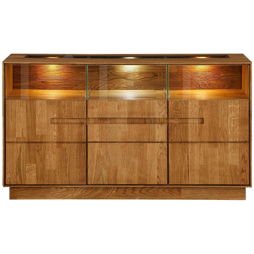 Комод Паво из дуба с подсветкой 140х80х42, 3 двери со стеклом, цвет натуральный