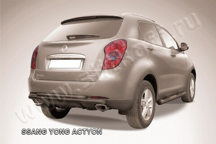 Защита заднего бампера (нержавейка) SsangYong Actyon (2010-2013) d57+d42 длинная (черный)