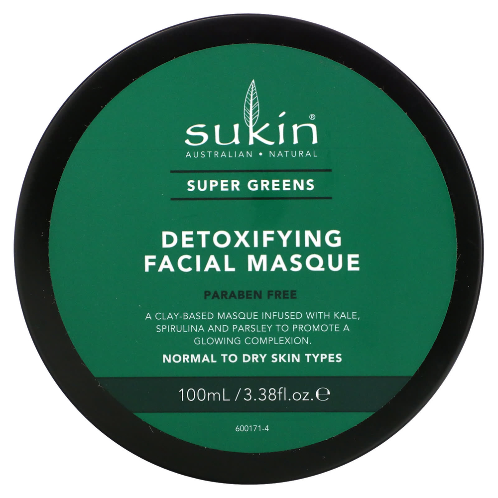 Sukin, Super Greens, маска для лица для выведения токсинов, 100 мл (3,38 жидк. унции)