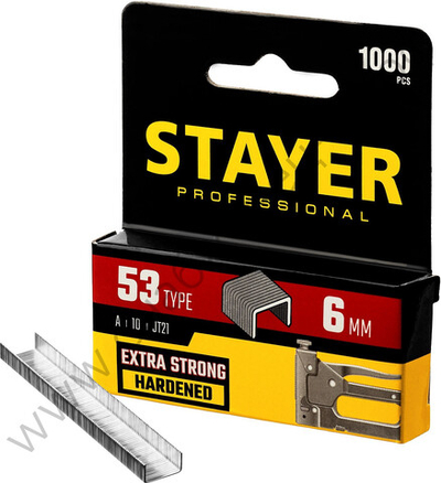 STAYER тип 53 (A/10/JT21) 6 мм, 1000 шт, калибр 23GA, скобы для степлера (3159-06)