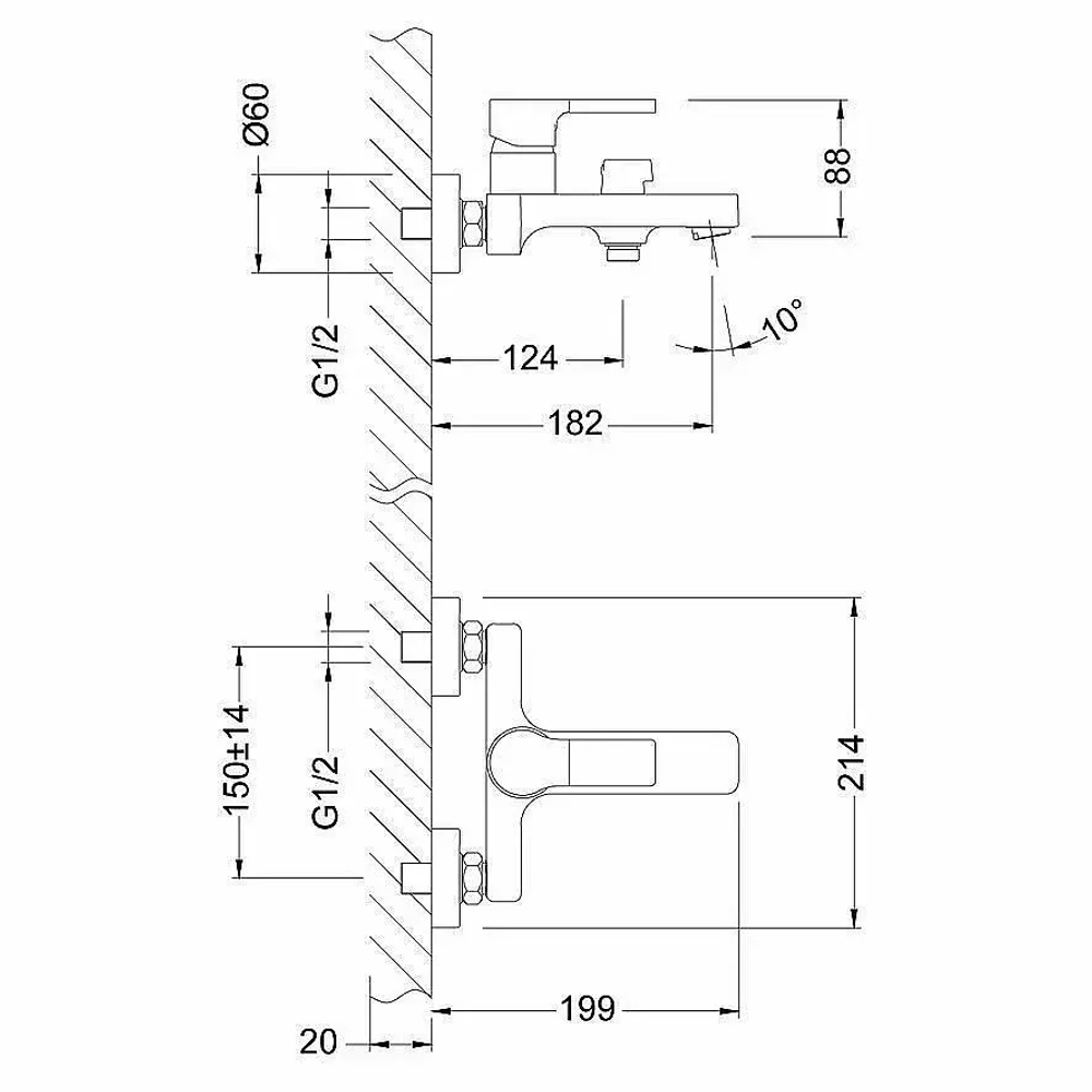Смеситель для ванны с душем Lemark Aura LM0614C с коротким изливом, керамический дивертор